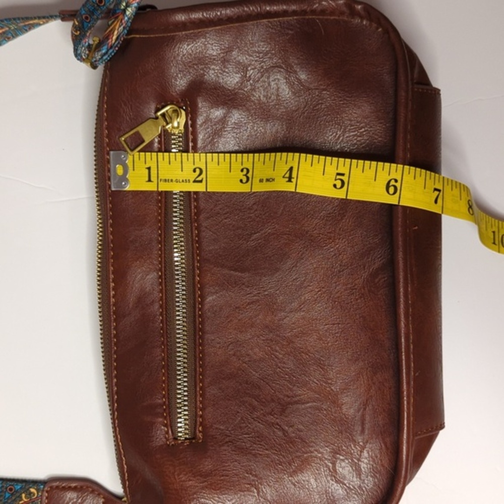 Brown Faux Leather Shoulder Bag with Retro Patterned Strap, Tribal, Aztec,Guitar - Picture 8 of 12